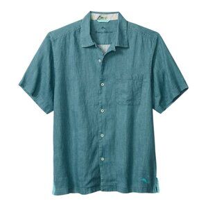 Big & Tall Sea Glass Linen Camp Shirt in Belle Blue | TOMMY BAHAMA
